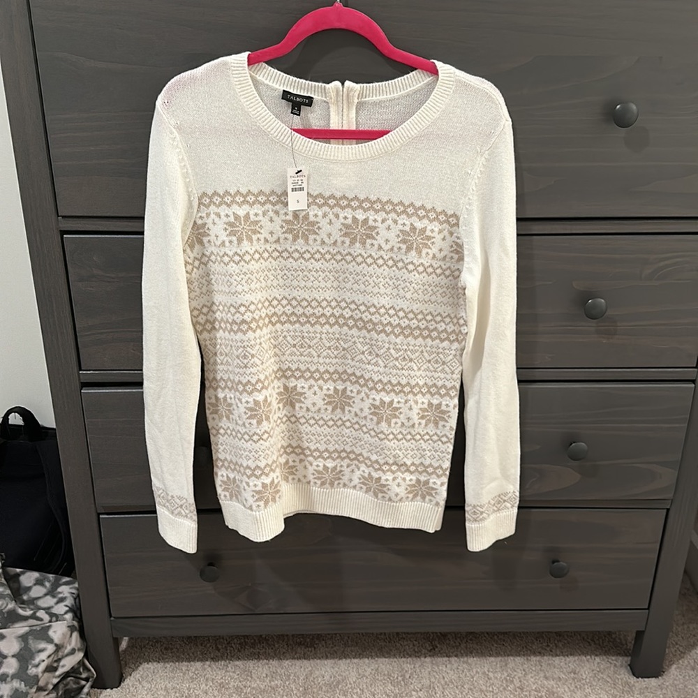 Talbots white sweater with gold pattern detailing. New with tags.